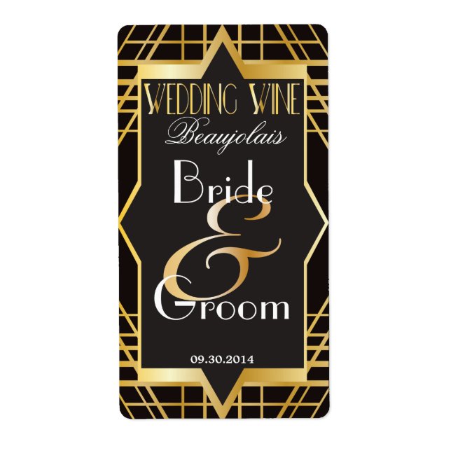 Roaring Twenties Gatsby Style Wedding Wine Label (Front)