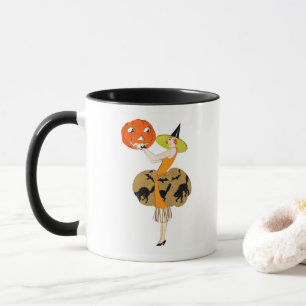 Roaring Twenties Girl with Jack-o-Lantern Mug