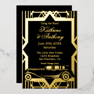 Roaring Twenties Limo Gatsby Style  Foil Invitatio Invitation