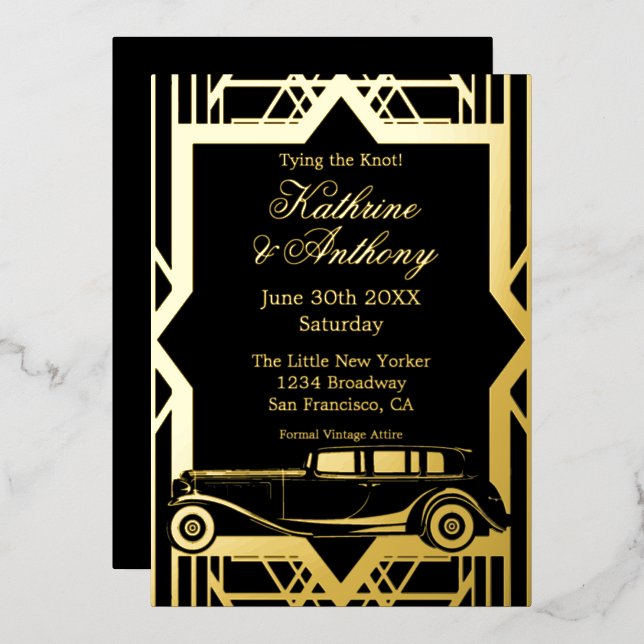 Roaring Twenties Limo Gatsby Style  Foil Invitatio Invitation (Front/Back)