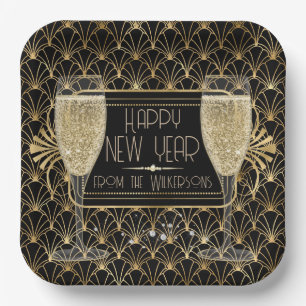 Roaring Twenties New Year's Eve Champagne Paper Plates