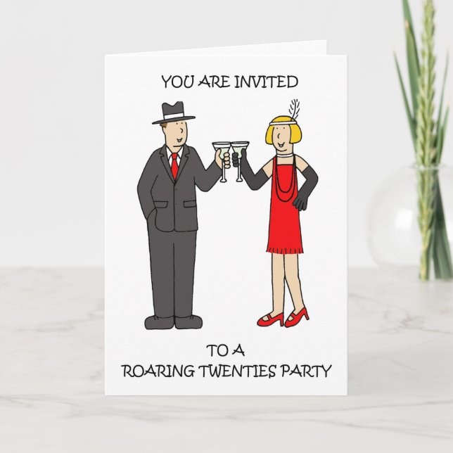 Roaring Twenties Party Invitation, Cartoon Couple. Invitation (Front)