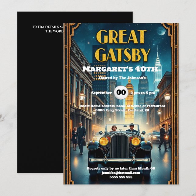 Roaring twenties retro dodge car 1920's poster invitation (Front/Back)