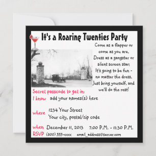 Roaring Twenties Speakeasy Theme Party Invitation