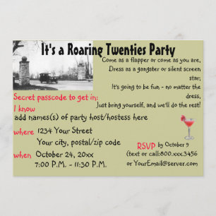 Roaring Twenties Speakeasy Theme Party Invitation