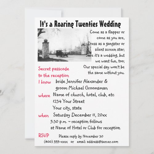 Roaring Twenties Theme Wedding Invitation