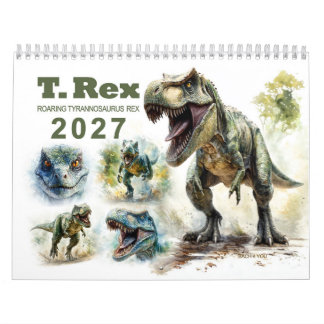 Roaring Tyrannosaurus Rex Watercolor Calendar 2027