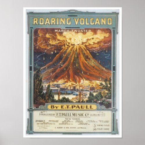 Roaring Volcano Vintage Songbook Cover Poster