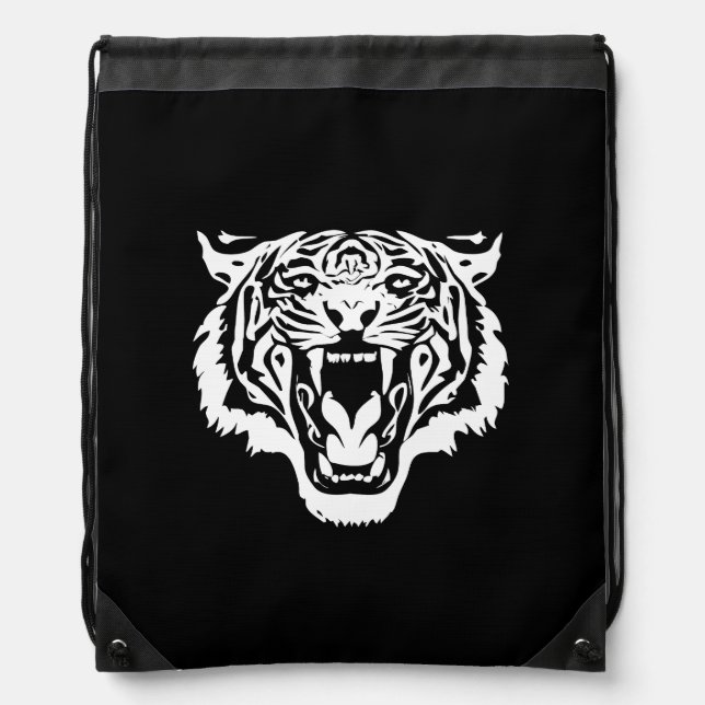 Roaring White Tiger Drawstring Bag (Front)
