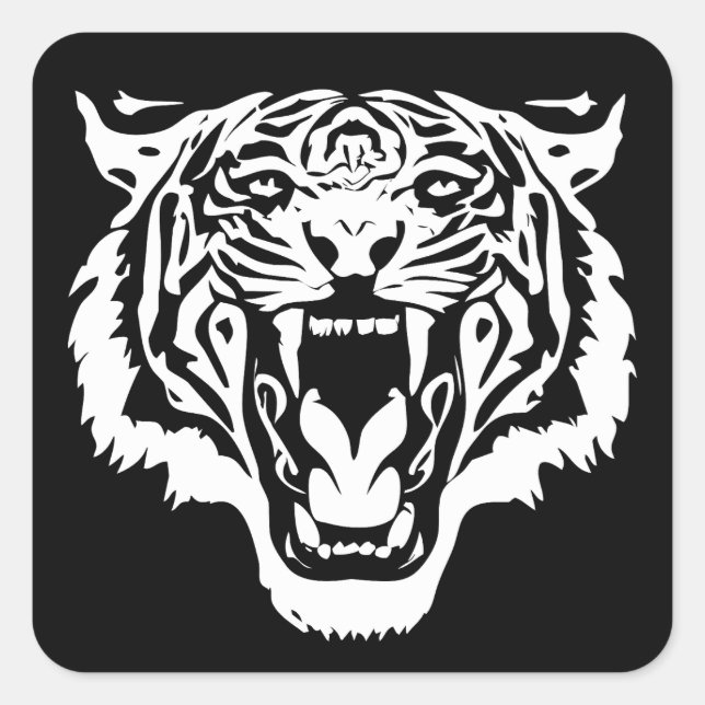 Roaring White Tiger Square Sticker (Front)