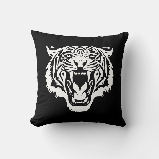 Roaring White Tiger Throw Pillow (Front)