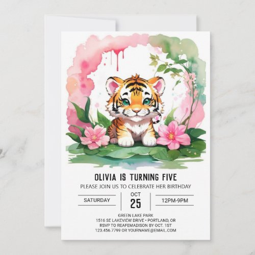 Roaring Wild One Tiger Theme Birthday Invitation