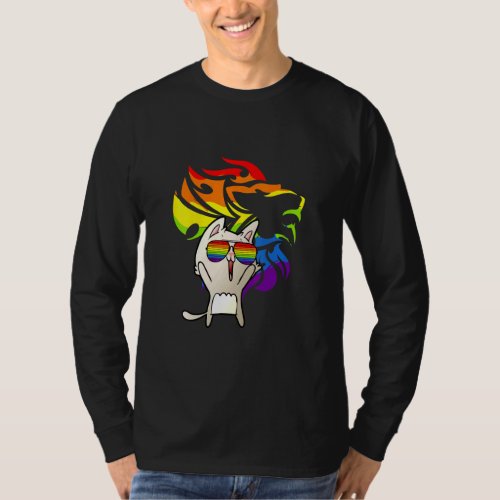 Roaring With Pride  LGBT Cat in Rainbow Sunglasses T_Shirt