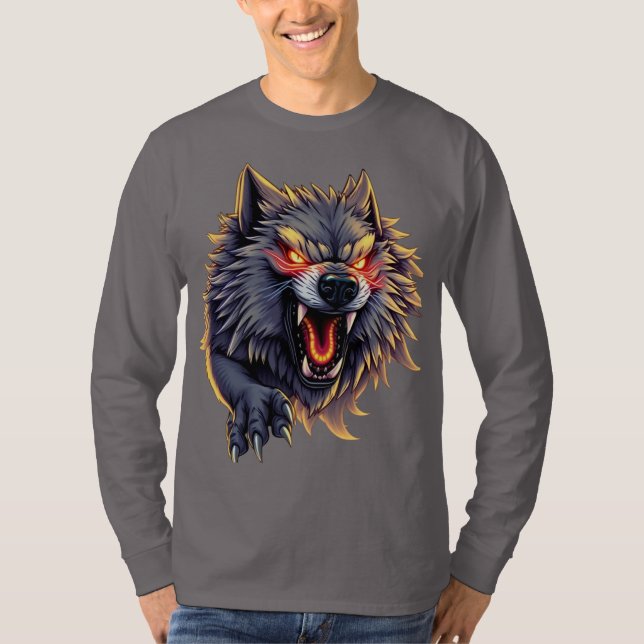 Roaring Wolf – Fierce Attitude Graphic Design T-Shirt (Front)