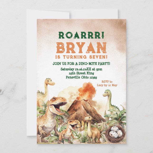 Roarrr Jurassic Dinosaur Boy Dino Birthday Party Invitation (Front)
