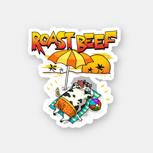 Roast Beef Cow On Beach Vacation Sun Tan Kids Men  Sticker