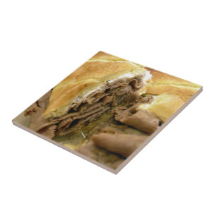 Roast beef sandwich with creamy goat cheese ceramic tile