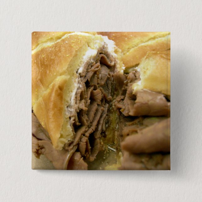 Roast beef sandwich with creamy goat cheese pinback button (Front)