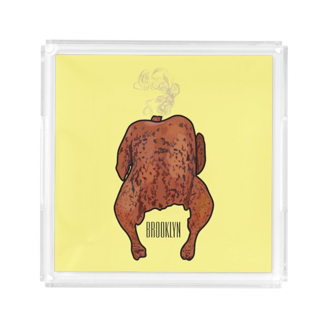 Roast chicken cartoon illustration  acrylic tray (Front)