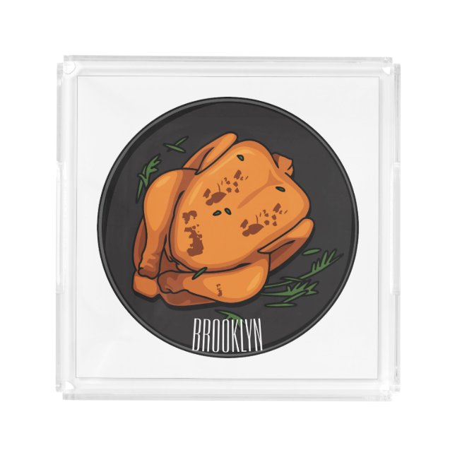 Roast chicken cartoon illustration acrylic tray (Front)