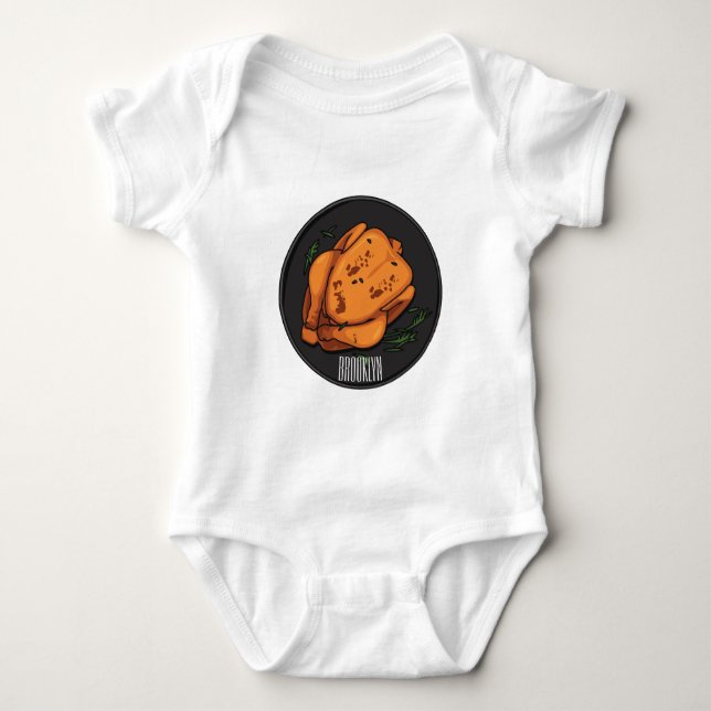 Roast chicken cartoon illustration baby bodysuit (Front)