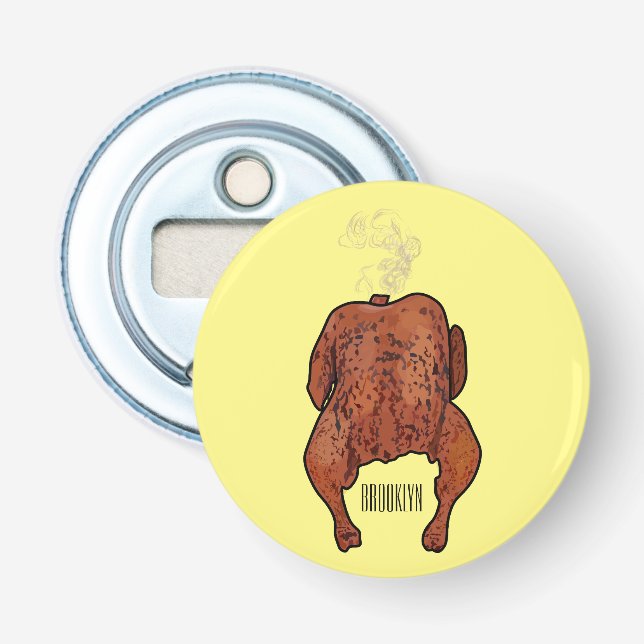 Roast chicken cartoon illustration  bottle opener (Front)