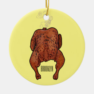 Roast chicken cartoon illustration ceramic ornament