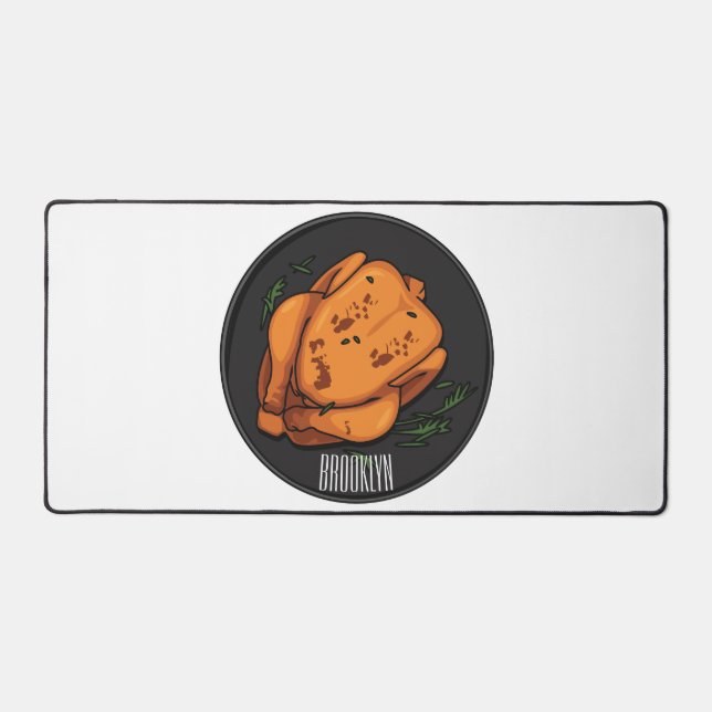 Roast chicken cartoon illustration desk mat (Front)