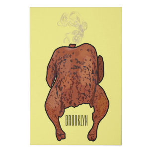 Roast chicken cartoon illustration faux canvas print