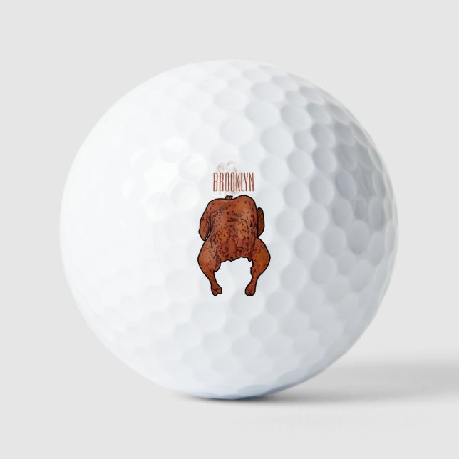 Roast chicken cartoon illustration  golf balls (Front)
