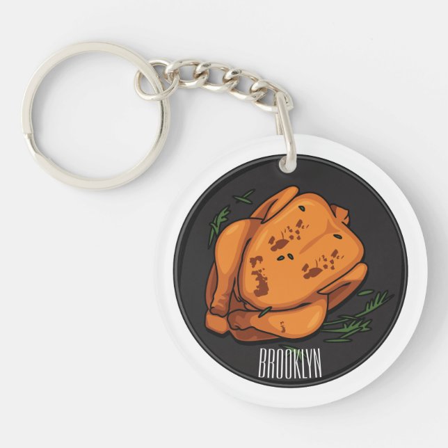 Roast chicken cartoon illustration keychain (Front)