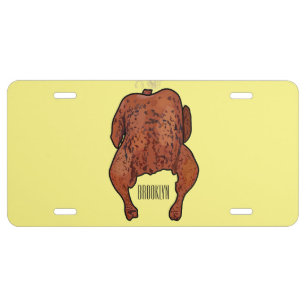 Roast chicken cartoon illustration  license plate
