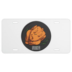 Roast chicken cartoon illustration license plate