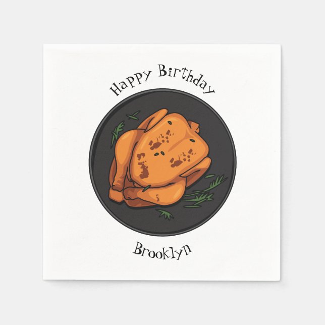 Roast chicken cartoon illustration napkins (Front)