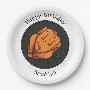 Roast chicken cartoon illustration paper plates
