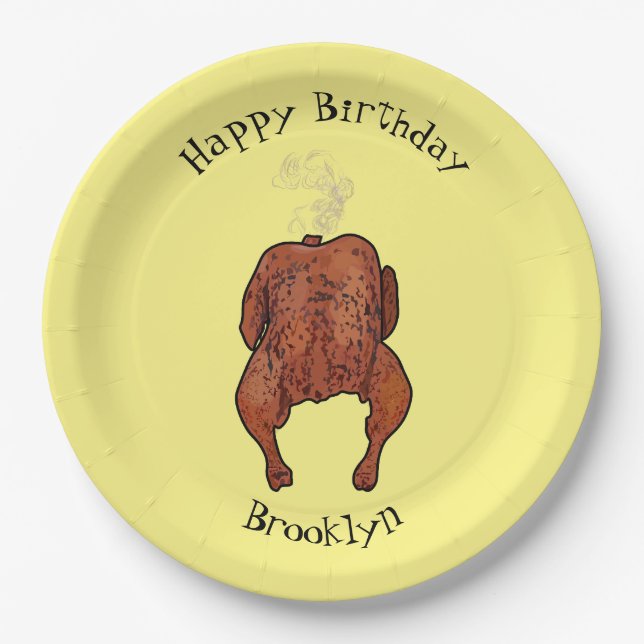 Roast chicken cartoon illustration paper plates (Front)