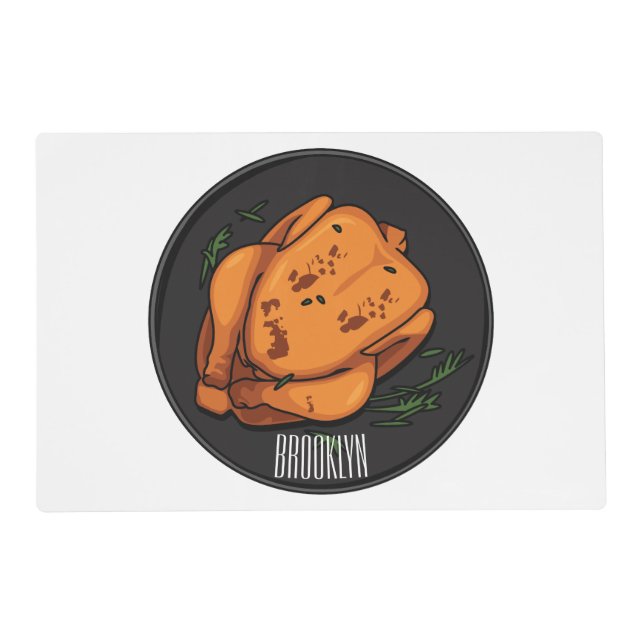 Roast chicken cartoon illustration placemat (Front)