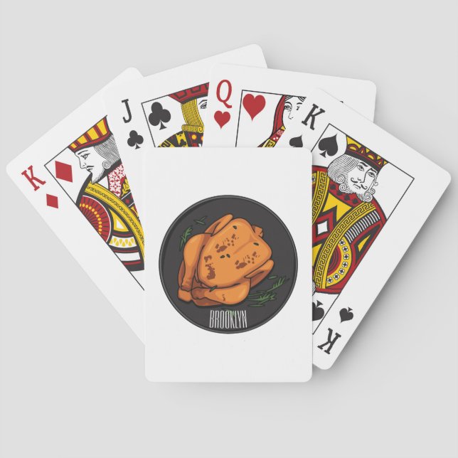 Roast chicken cartoon illustration poker cards (Back)