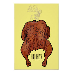 Roast chicken cartoon illustration poster