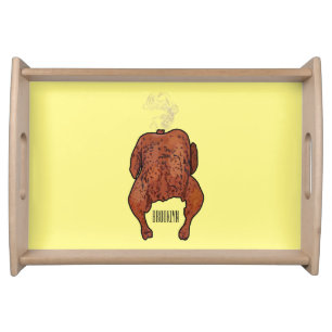 Roast chicken cartoon illustration serving tray