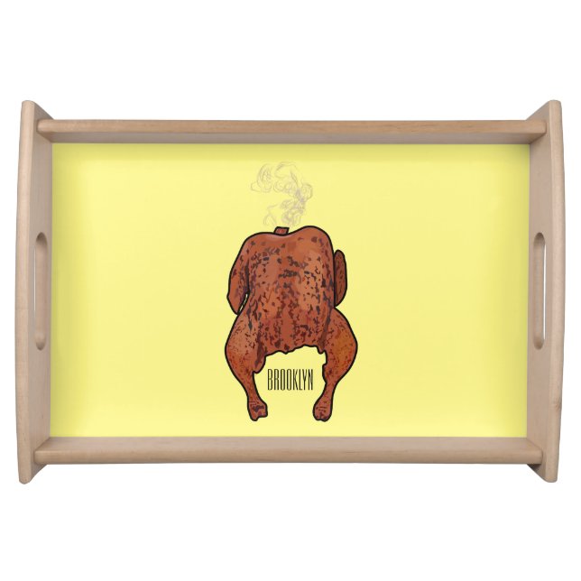 Roast chicken cartoon illustration  serving tray (Front)