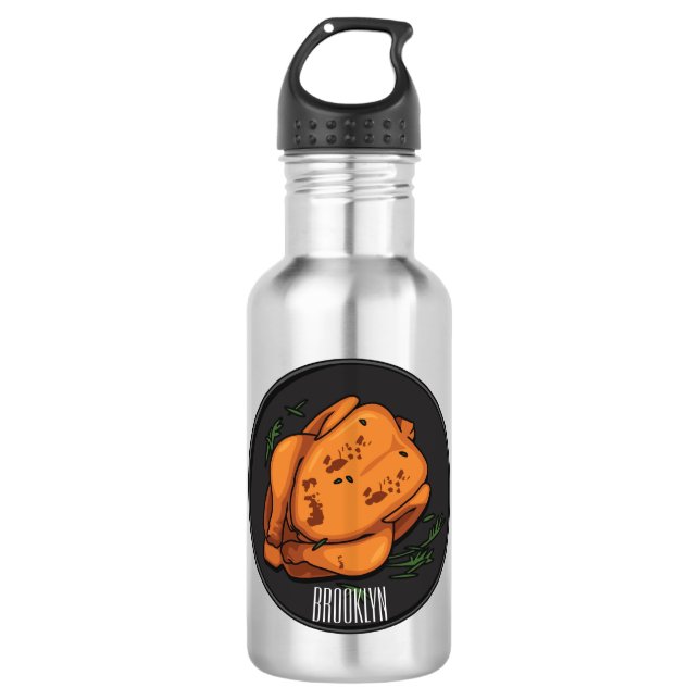 Roast chicken cartoon illustration stainless steel water bottle (Front)