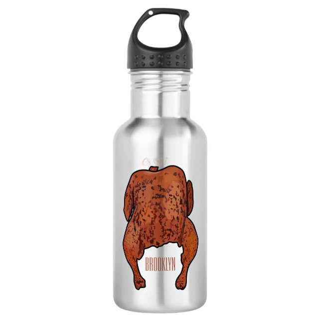 Roast chicken cartoon illustration  stainless steel water bottle (Front)