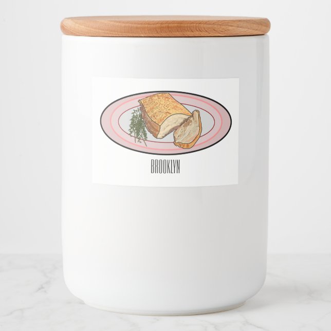 Roast pork belly cartoon illustration food label (Front)
