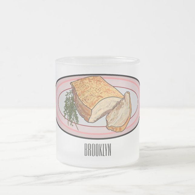 Roast pork belly cartoon illustration  frosted glass coffee mug (Center)