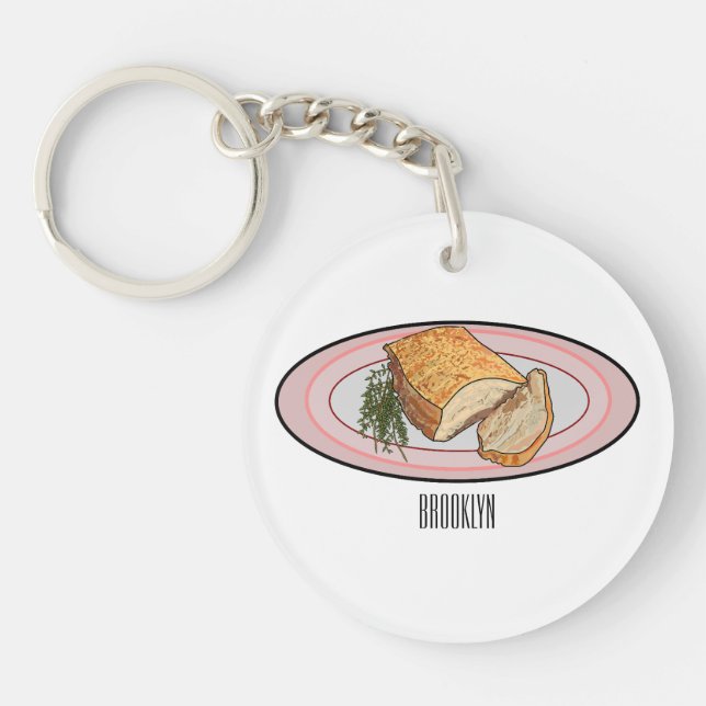 Roast pork belly cartoon illustration  keychain (Front)