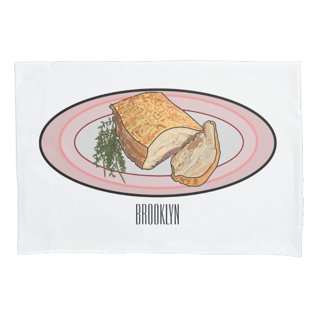 Roast pork belly cartoon illustration  pillow case (Front)