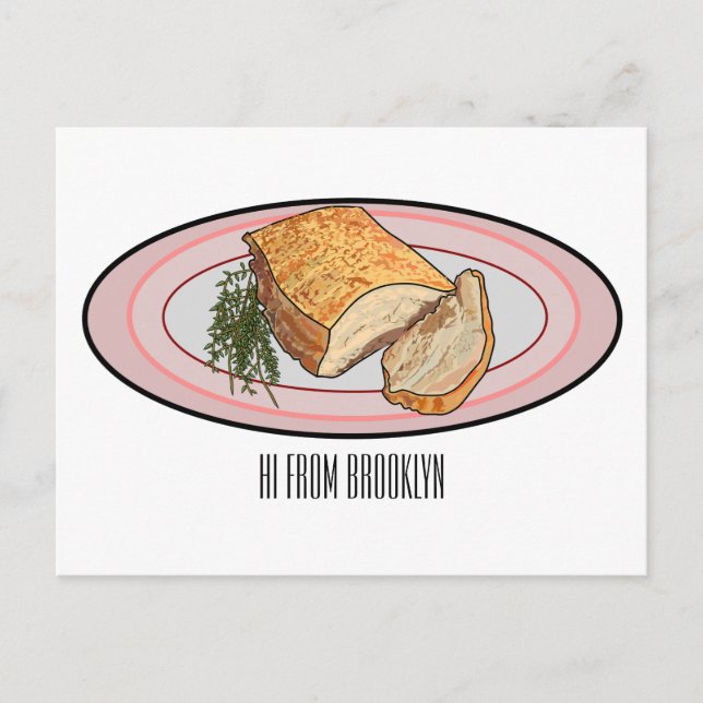 Roast pork belly cartoon illustration  postcard (Front)