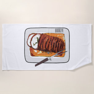 Roast turkey breast cartoon illustration  beach towel