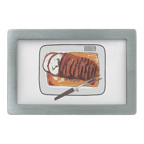 Roast turkey breast cartoon illustration  belt buckle